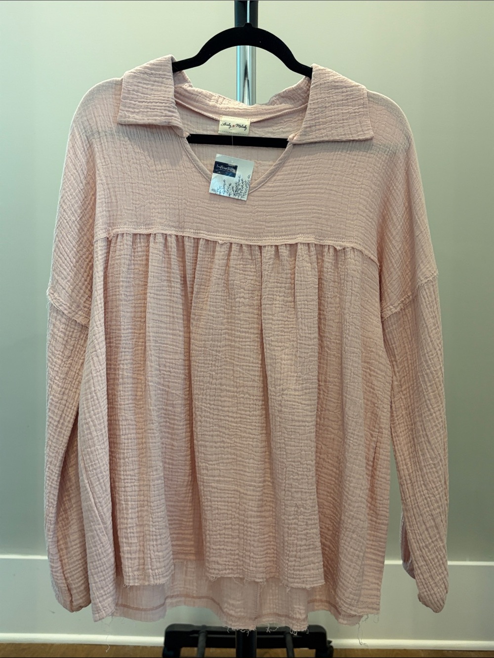 NEW! Boutique. Lovely Melody Blush Pink Textured Long-Sleeve Tunic Top